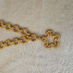 Vintage Pauline Rader Goldette 1970s Long Goldtone Rope Link Pendant Necklace